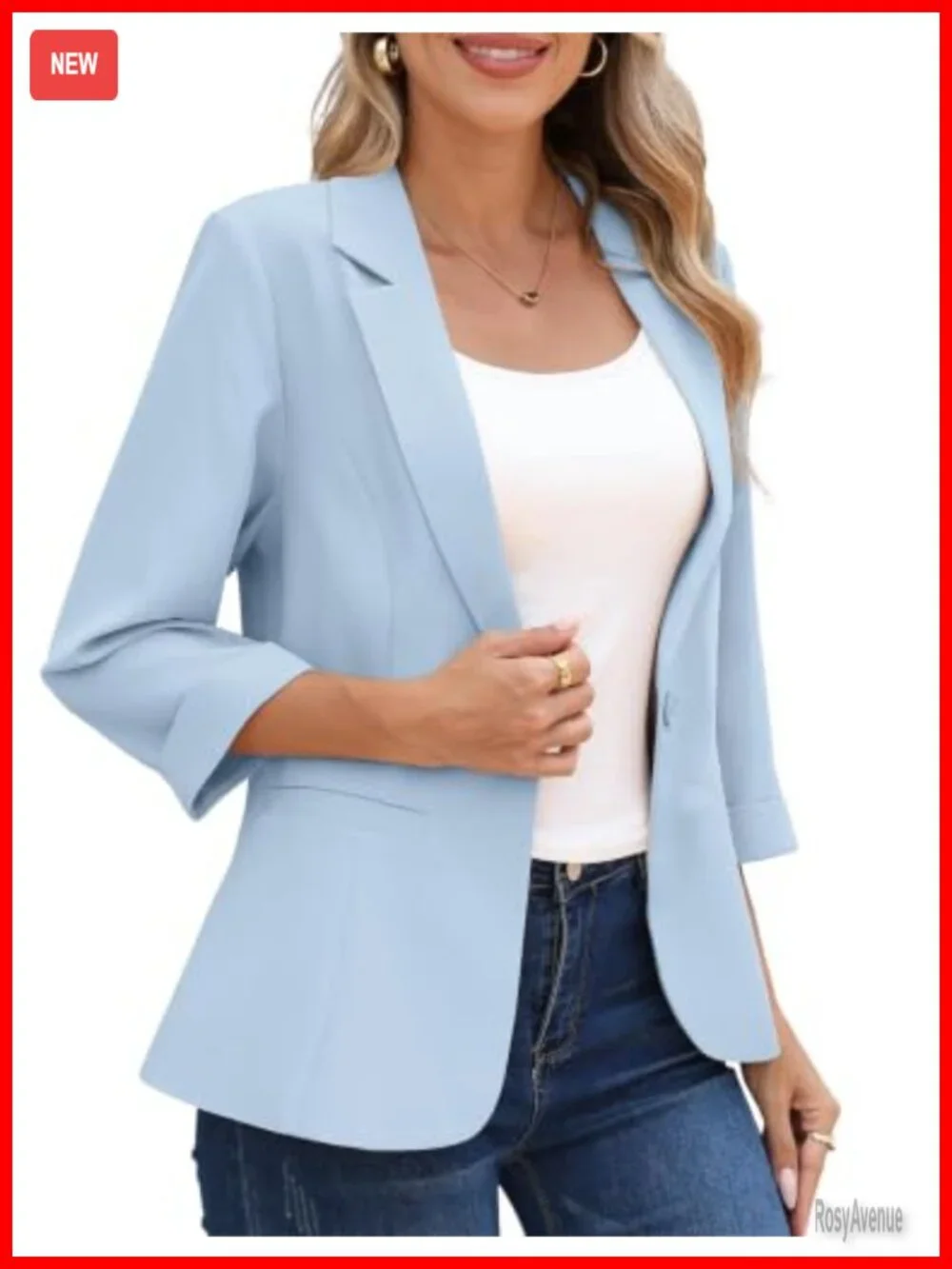 Lightweight Casual Blazer with Lapel Collar, 3/4 Cuffed Sleeve, Welt Pockets